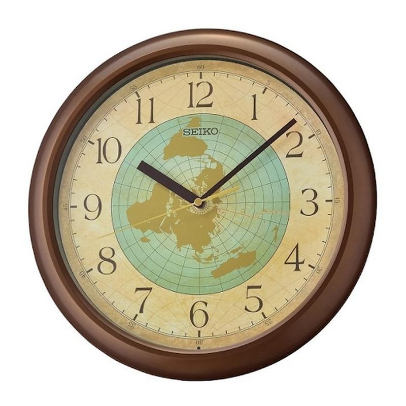 Đồng hồ bản đồ SEIKO QHA006B có thiết kế hình tròn đẹp mắt, tone màu nâu cổ kính